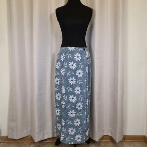 Vintage 90s Maggie Lawrence Floral Wrap Maxi Skirt Blue White Cottagecore